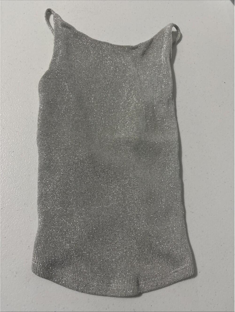 Shameless Shimmery Silver Bandana Style Top Ties In Back  Small